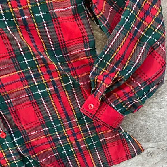 Vintage Plaid Button Down Blouse Shirt Red 12 - Picture 3 of 7